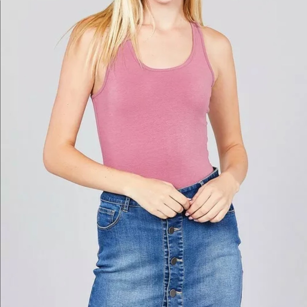 Mauve Basic Sleeveless Cotton Tank Bodysuit Top